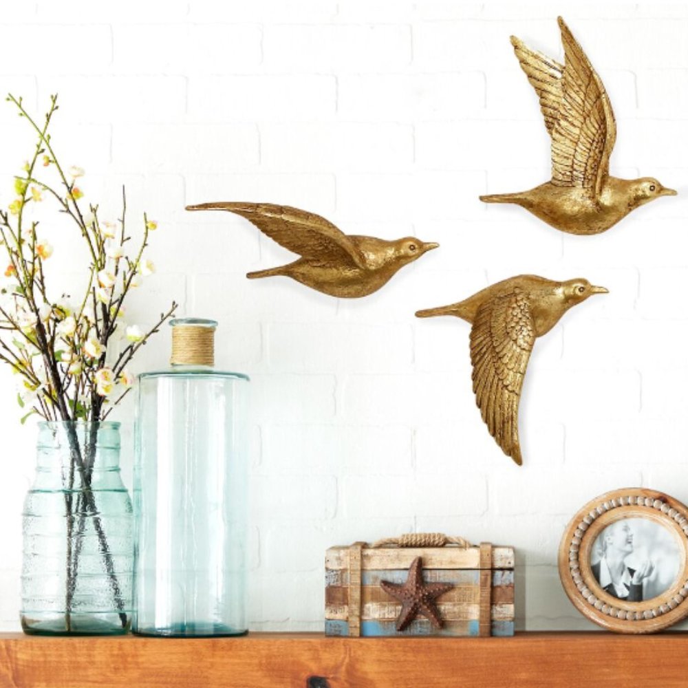 Gold Coastal Birds Wall Decor 3 Piece
